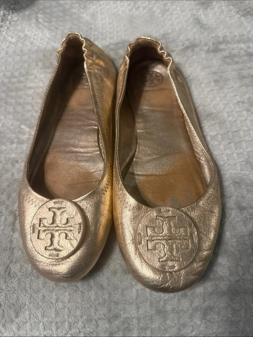 Tory Burch Rose Gold Logo Ballet Flats